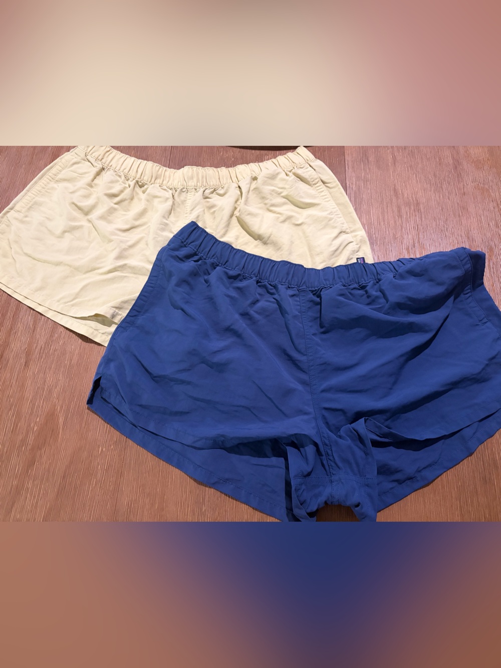 Patagonia Women's Barely Baggies Athletic Shorts in Blue and Light Yellow Bundle